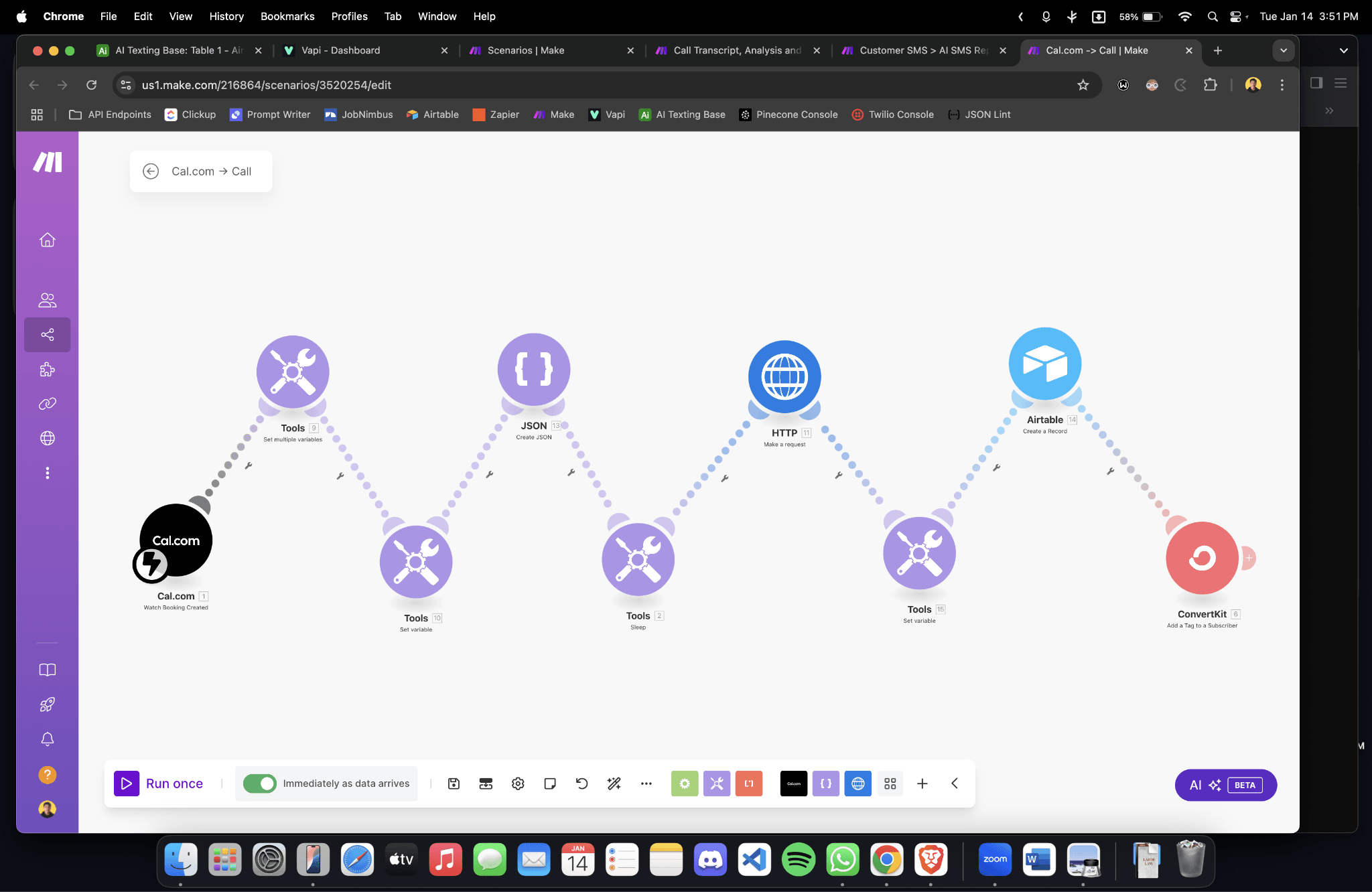 Make.com — booking-triggered outbound call scenario