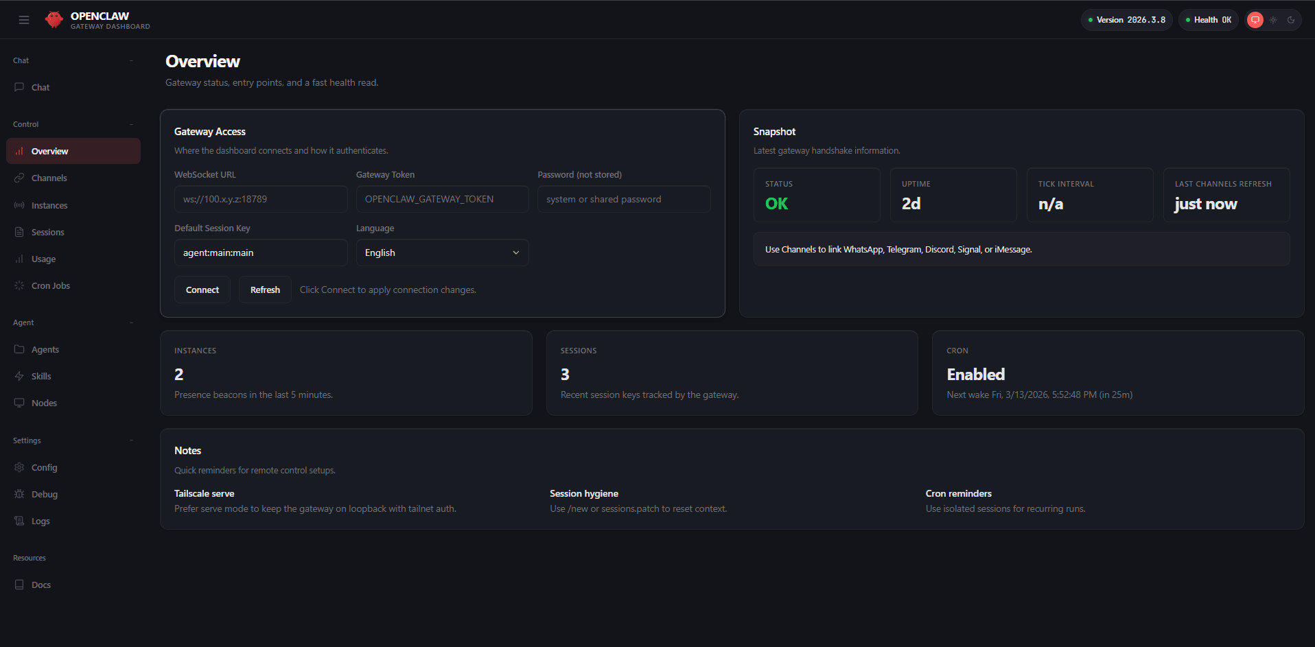 Self-hosted agent — gateway command-center dashboard