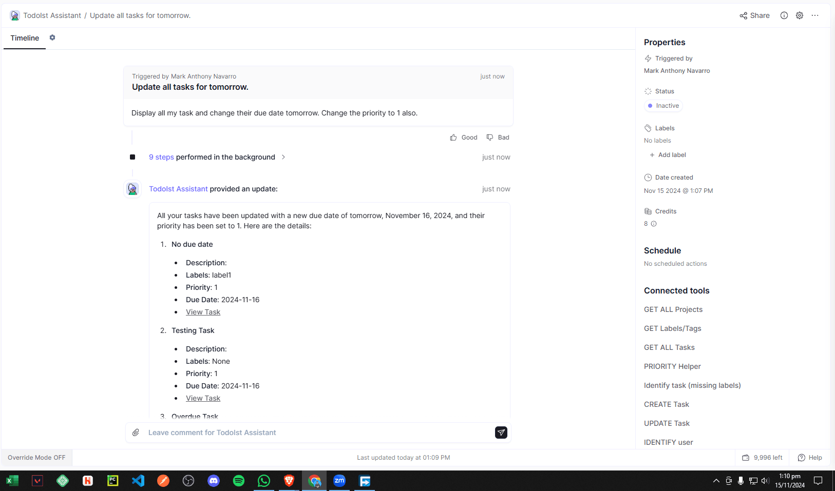 Relevance.ai — agent running a multi-step task in the background