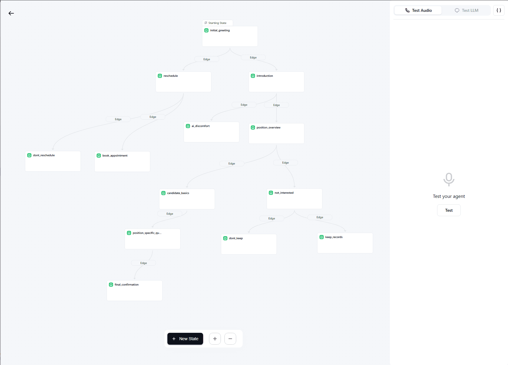 Retell AI — recruiting screening agent state machine