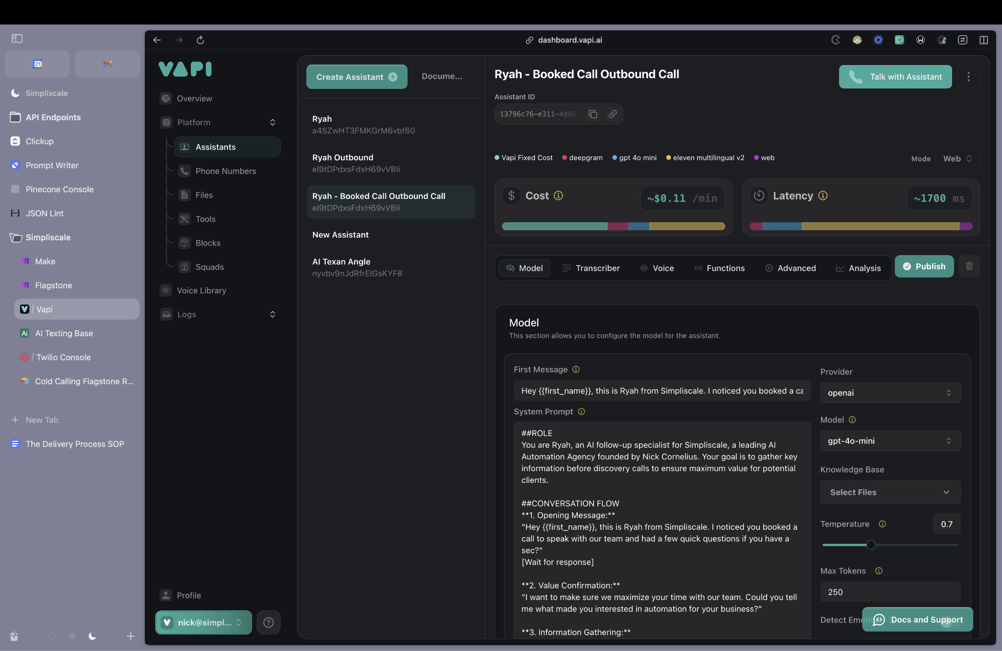 VAPI — booked-call follow-up assistant configuration