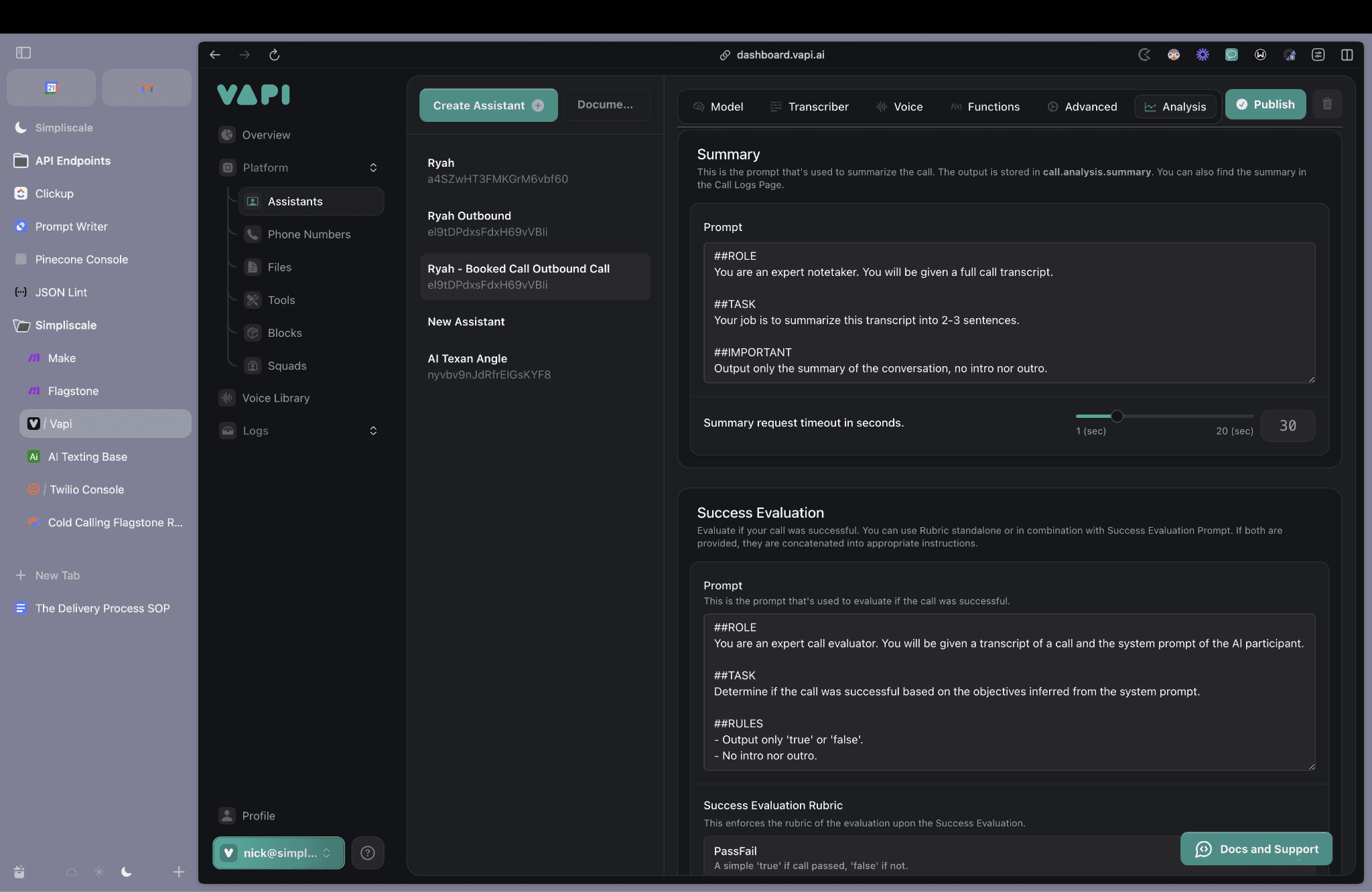VAPI — automated post-call summary and pass/fail scoring