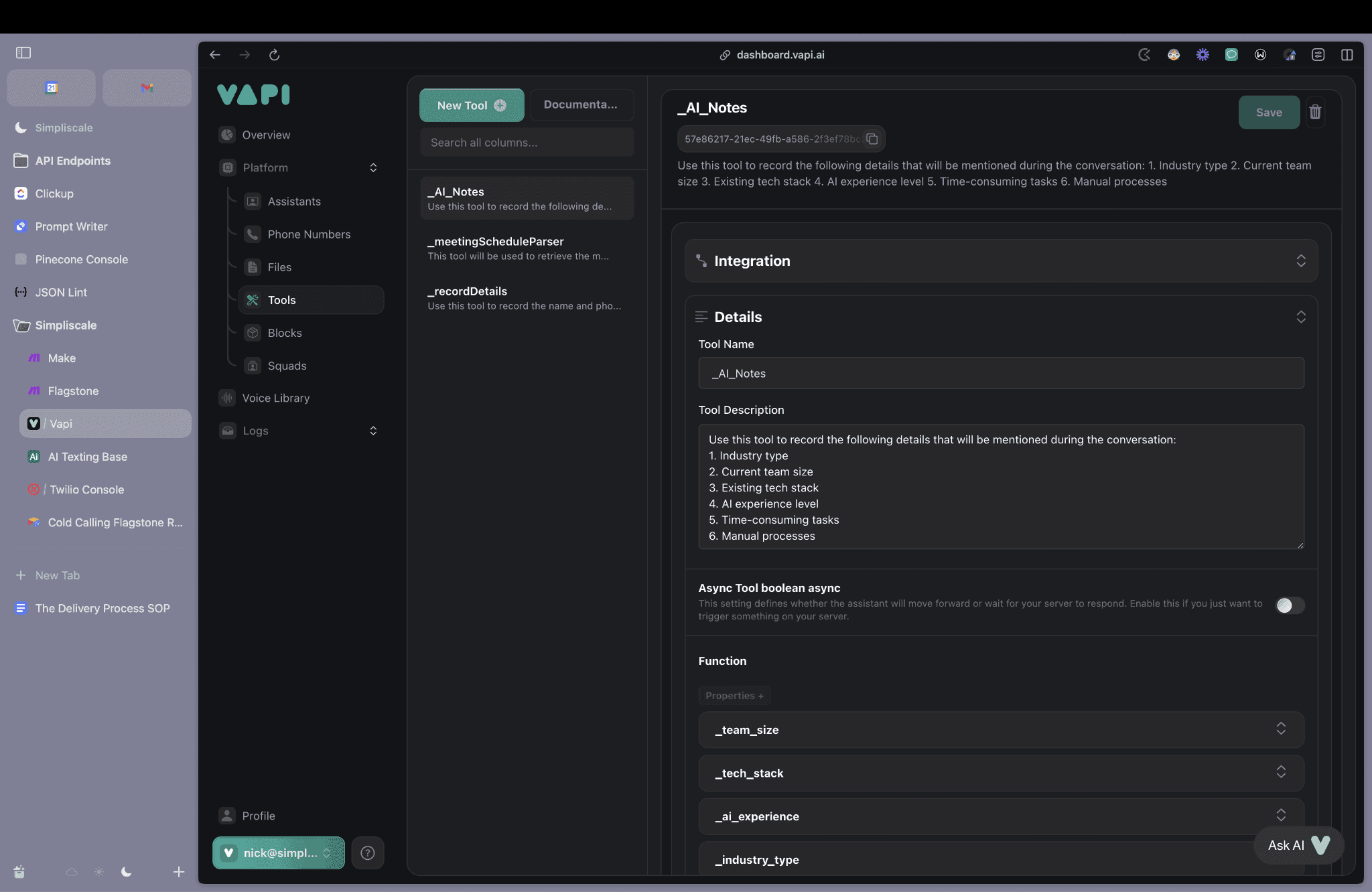 VAPI — discovery-data capture tool (industry, team size, tech stack)