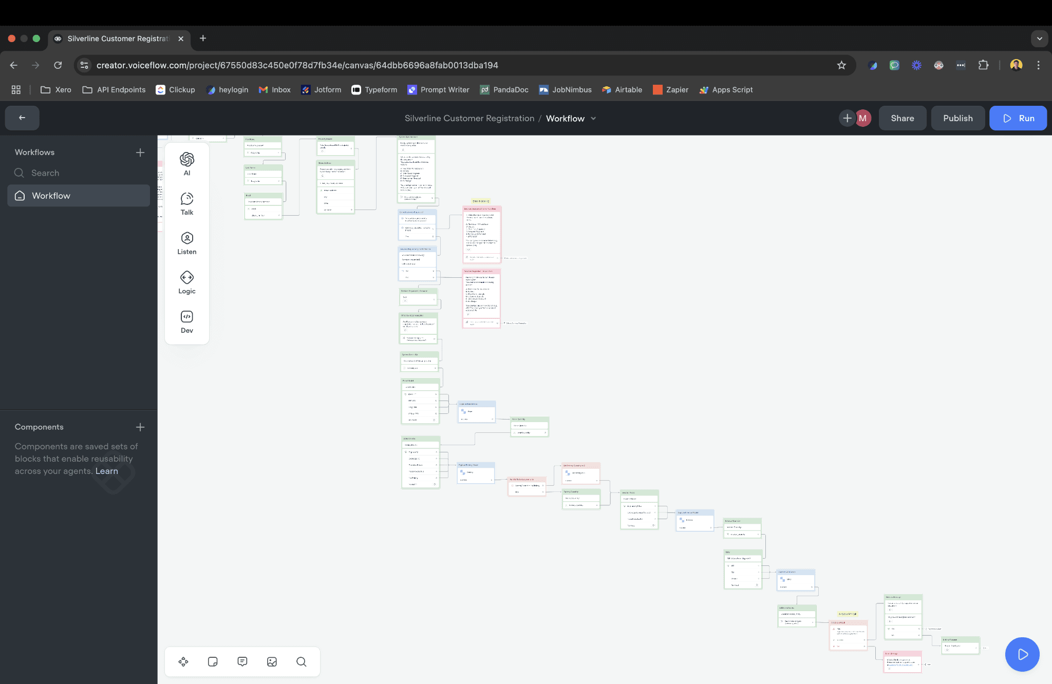 Voiceflow — full registration workflow ending in an API call